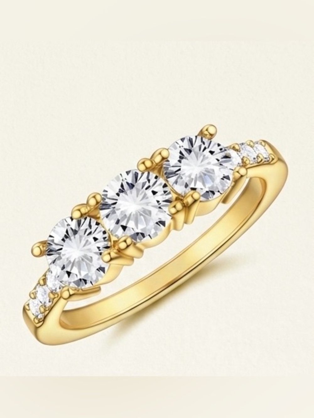 #208 Gold Plated Three-Stone Cubic Zirconia Women's Ring